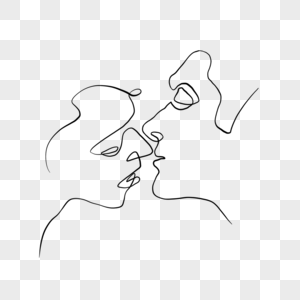 抽象情侣接吻情人节线条画图片