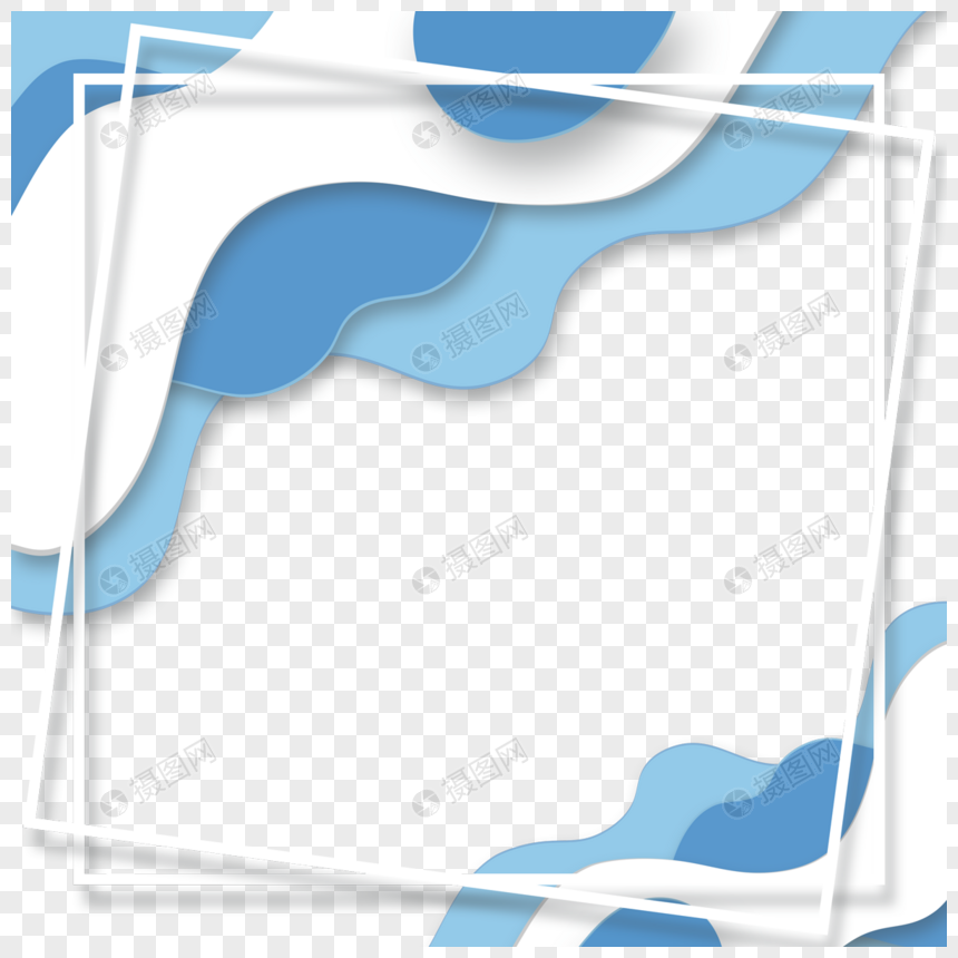 波浪和方形蓝色商务边框图片