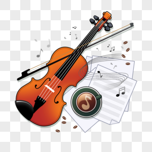 小提琴插画风格橙色高清图片