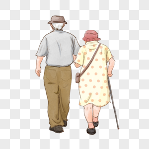 水彩老年夫妻背影图片