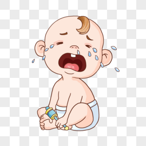 哭泣的卡通婴儿手拿玩具高清图片