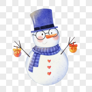 水彩圣诞节戴眼镜的雪人图片