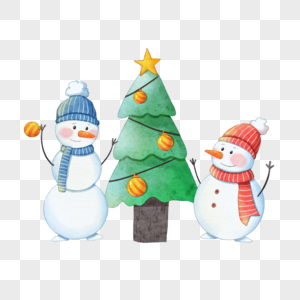 圣诞节装饰圣诞树的雪人图片
