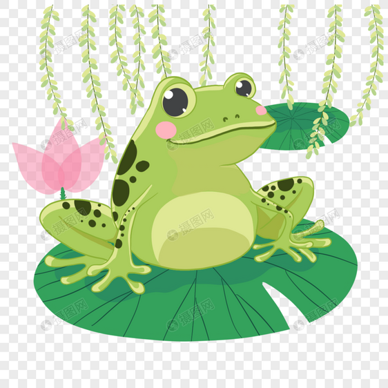夏季卡通可爱荷叶上的小青蛙动物图片