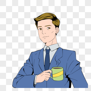 波普风格喝咖啡西装男图片