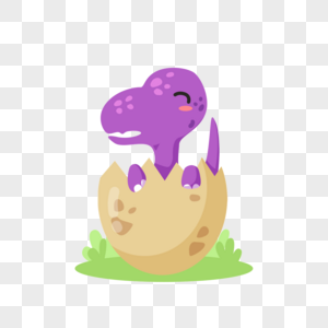 黄色蛋壳里的可爱紫色卡通恐龙图片