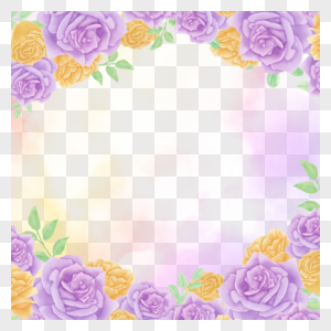 紫色黄色牡丹花水彩花卉边框图片
