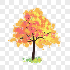 彩色泼墨水彩树木图图片
