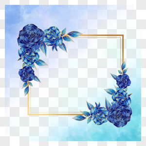 蓝紫色玫瑰花水彩对角边框高清图片