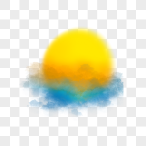 黄色渐变晕染太阳蓝色云朵水彩剪贴画图片