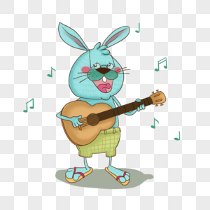 可爱的蓝色兔吉他动物音乐家图片