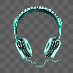 青色绳线立体头戴式耳机图片