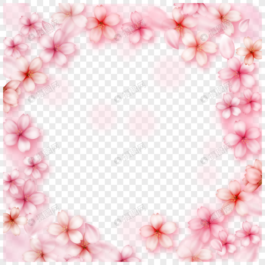 粉色浪漫光效樱花圆形边框图片