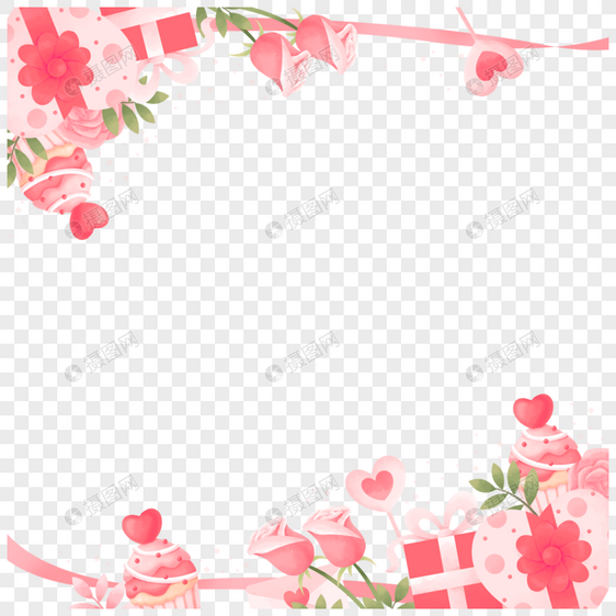 可爱迷人礼盒玫瑰粉人节边框图片
