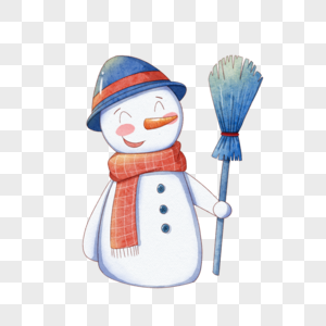 圣诞节拿扫把的水彩雪人图片