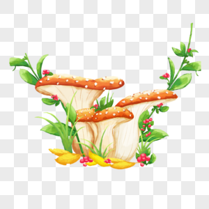 童话水彩蘑菇植物图片