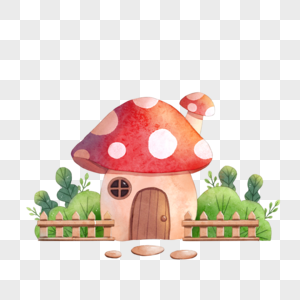 卡通水彩童话蘑菇房图片
