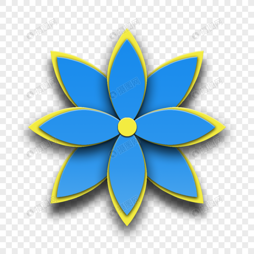 剪纸花朵蓝黄双层花瓣图片