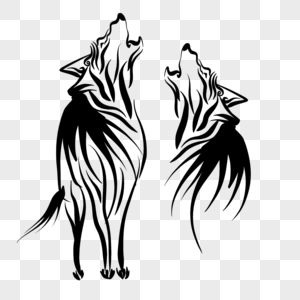 两只黑色的狼装饰艺术狼纹身图高清图片