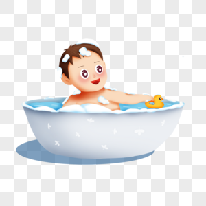 卡通的小可爱宝宝洗澡高清图片