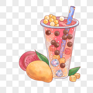 芒果火龙果混合水果波波茶图片