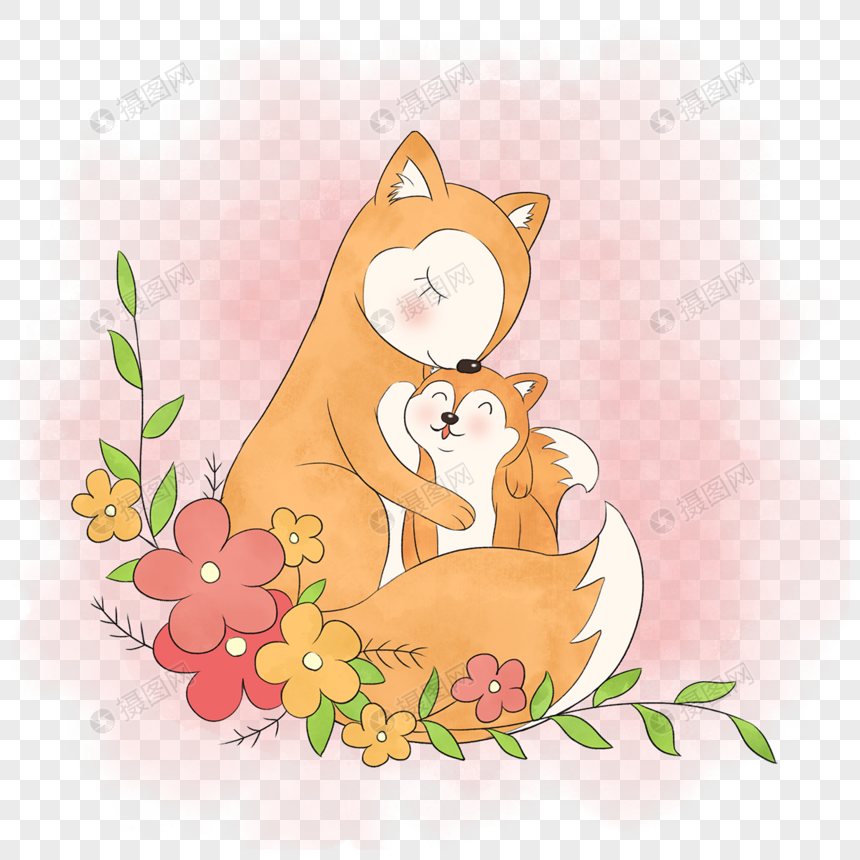 狐狸拥抱画面动物母亲节图片