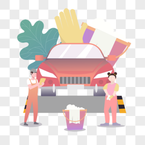 擦拭汽车汽修美容服务插画图片