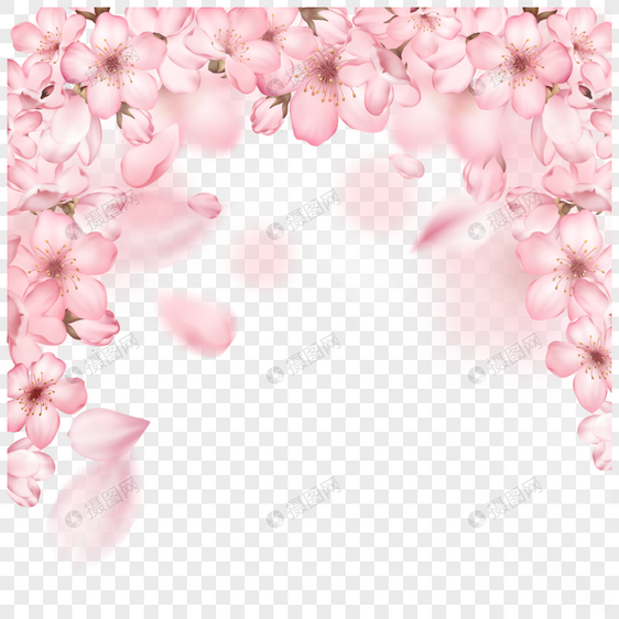 粉色光效浪漫绽放的樱花边框图片