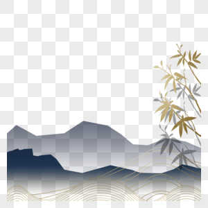 悠远的山脉传统金色花纹背景图图片
