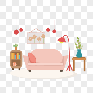 客厅粉色可爱扁平风格插画高清图片