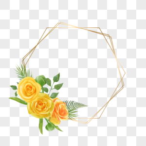 水彩婚礼黄色玫瑰花卉金色边框图片