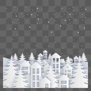 圣诞松树城市建筑冬季剪纸高清图片