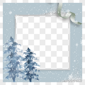 蓝色水彩圣诞树冬季植物边框高清图片