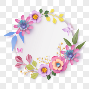 圆形质感剪纸花卉花朵边框图片