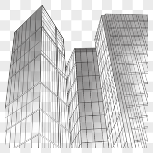 现代城市建筑黑白线条图片