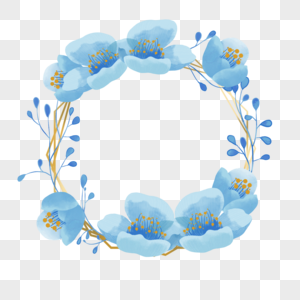 金边缠绕蓝色花朵植物花卉婚礼边框高清图片