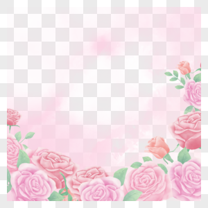 浪漫粉色玫瑰花水彩花卉边框图片