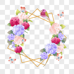 粉红色婚礼水彩绣球花卉边框图片