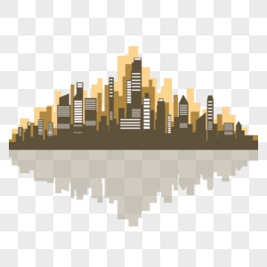 黄色城市高楼大厦剪影图片