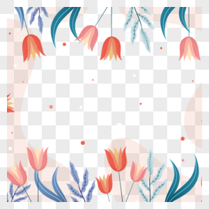 红色郁金香春季花卉边框图片