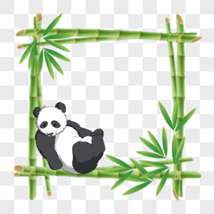 靠着竹子的熊猫竹子花卉边框图片