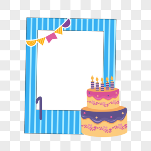 蓝色相框1岁蛋糕背景插图图片
