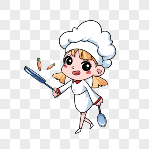 女厨师锅铲厨师帽可爱卡通高清图片