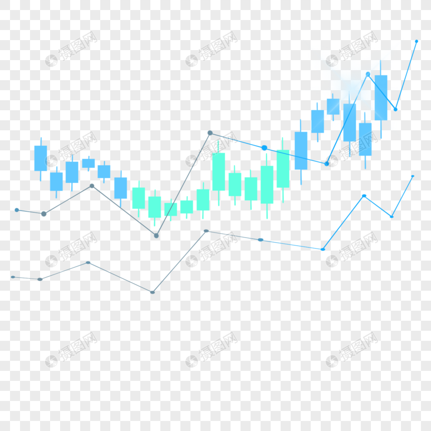 股票k线图上升趋势商业投资蓝色渐变蜡烛图图片