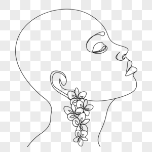 女人脸侧面花卉耳环线条画抽象图片