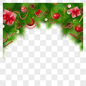 圣诞节松枝圆球边框标签装饰图片