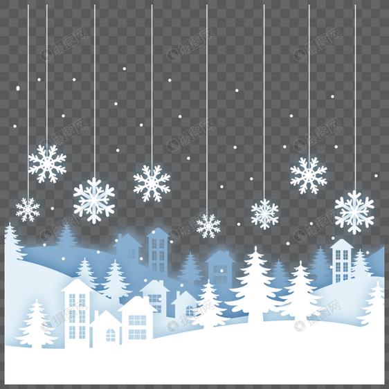 圣诞雪花建筑冬季剪纸图片