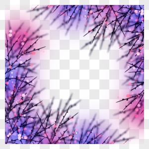 蓝紫色光亮线条树枝冬天光效边框图片