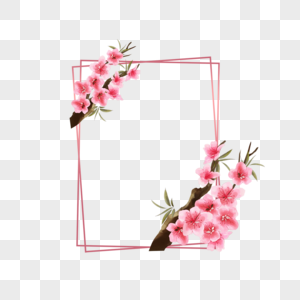 长方形重叠粉色桃花花卉边框图片