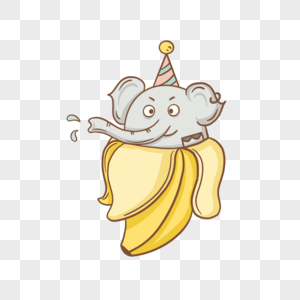 香蕉里的可爱动物小象图片